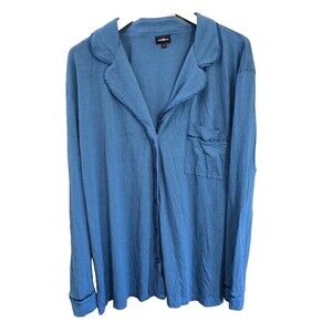 Cosabella Super Soft Pima Cotton Knit Pajama Top Long Sleeve Teal 3X Buttons